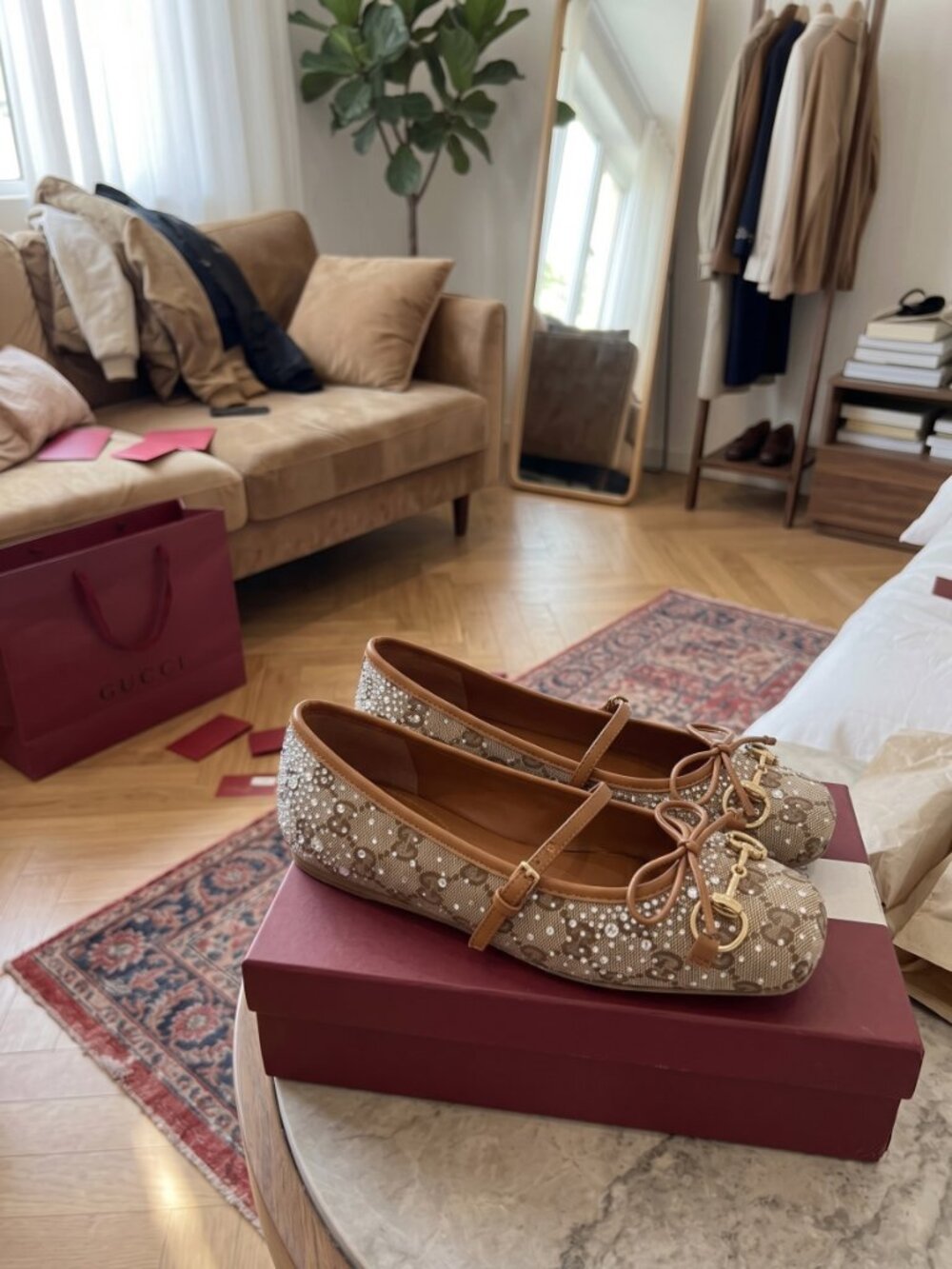 Gucci GG Crystal Mary Jane Ballet Flats